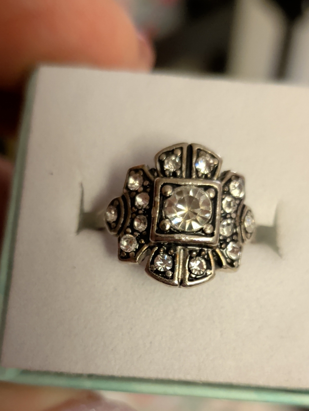 Antique Look Crystal Statement Vintage Ring Size 6.25
